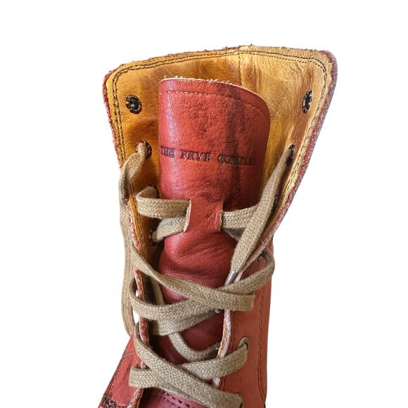 Frye RARE Vintage Red Leather Sabrina Lace Up Boots Size 7 - Picture 6 of 11
